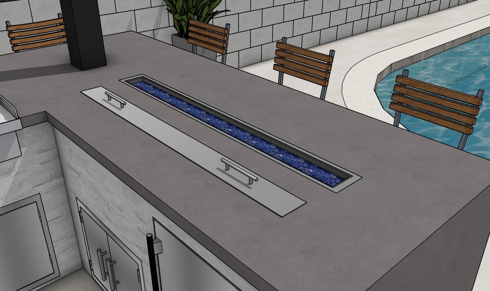 Final render — complete outdoor kitchen and entertainment space