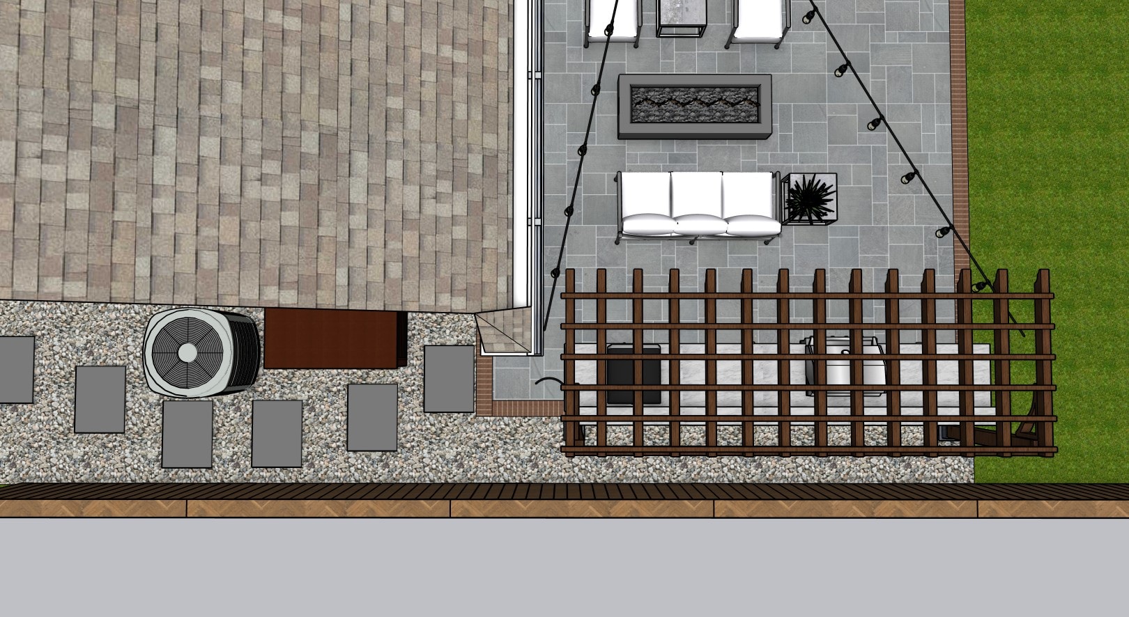 Revision plan — pool repositioned, fence and gates added