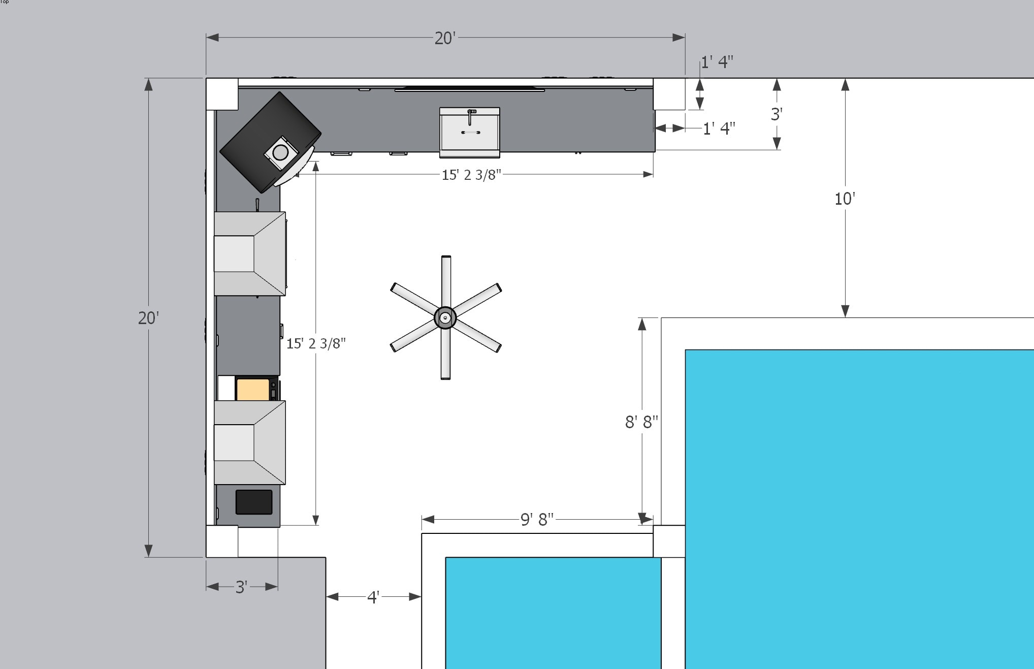 Top-down plan view — pool house and pool layout