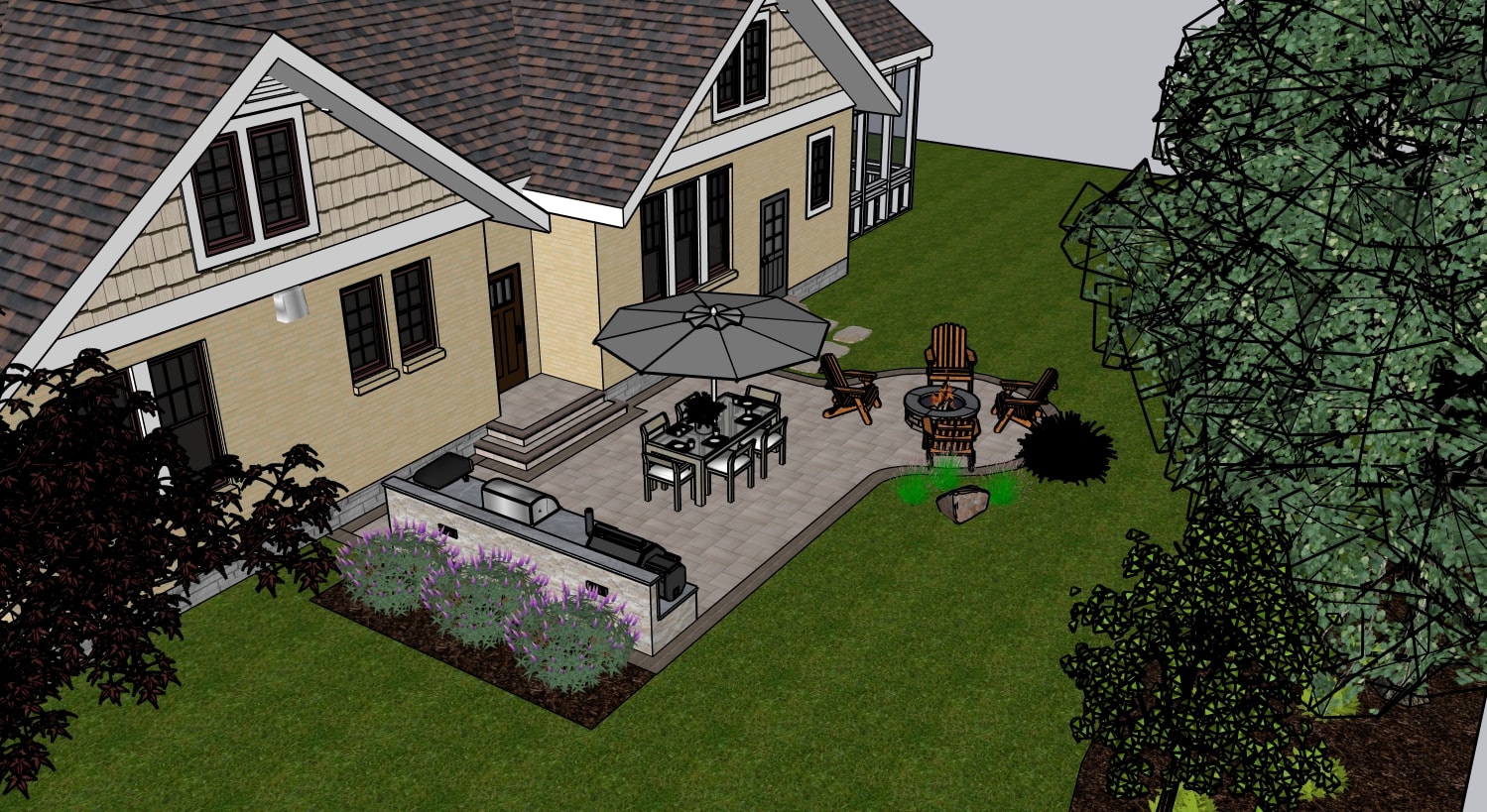 Stone Kitchen on Patio — Straight