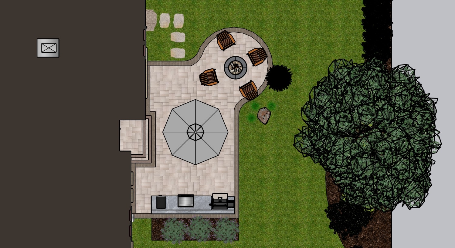 Dimensioned site plan — patio measurements