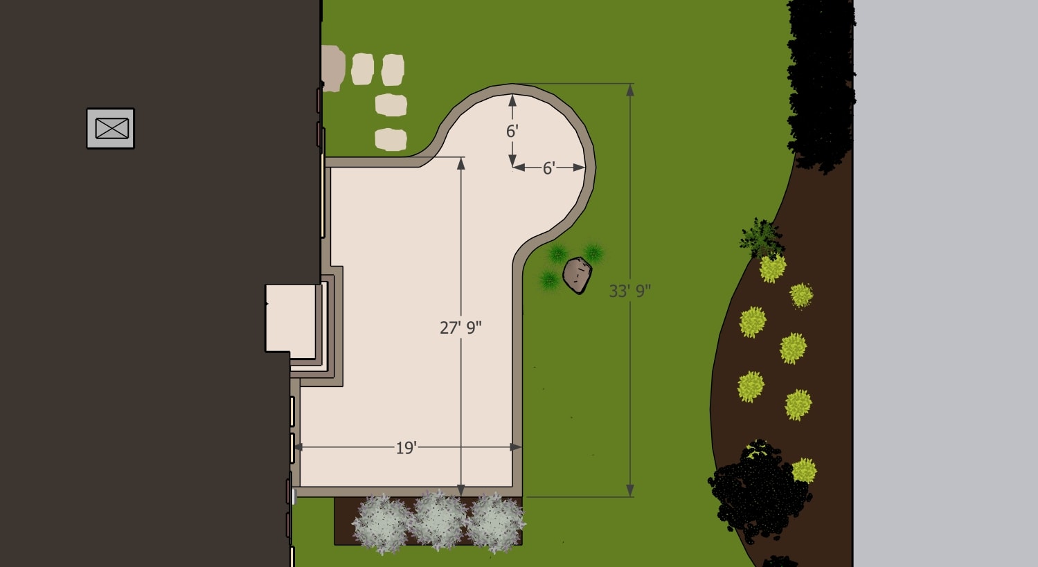 Kitchen base dimensions — top view with measurements