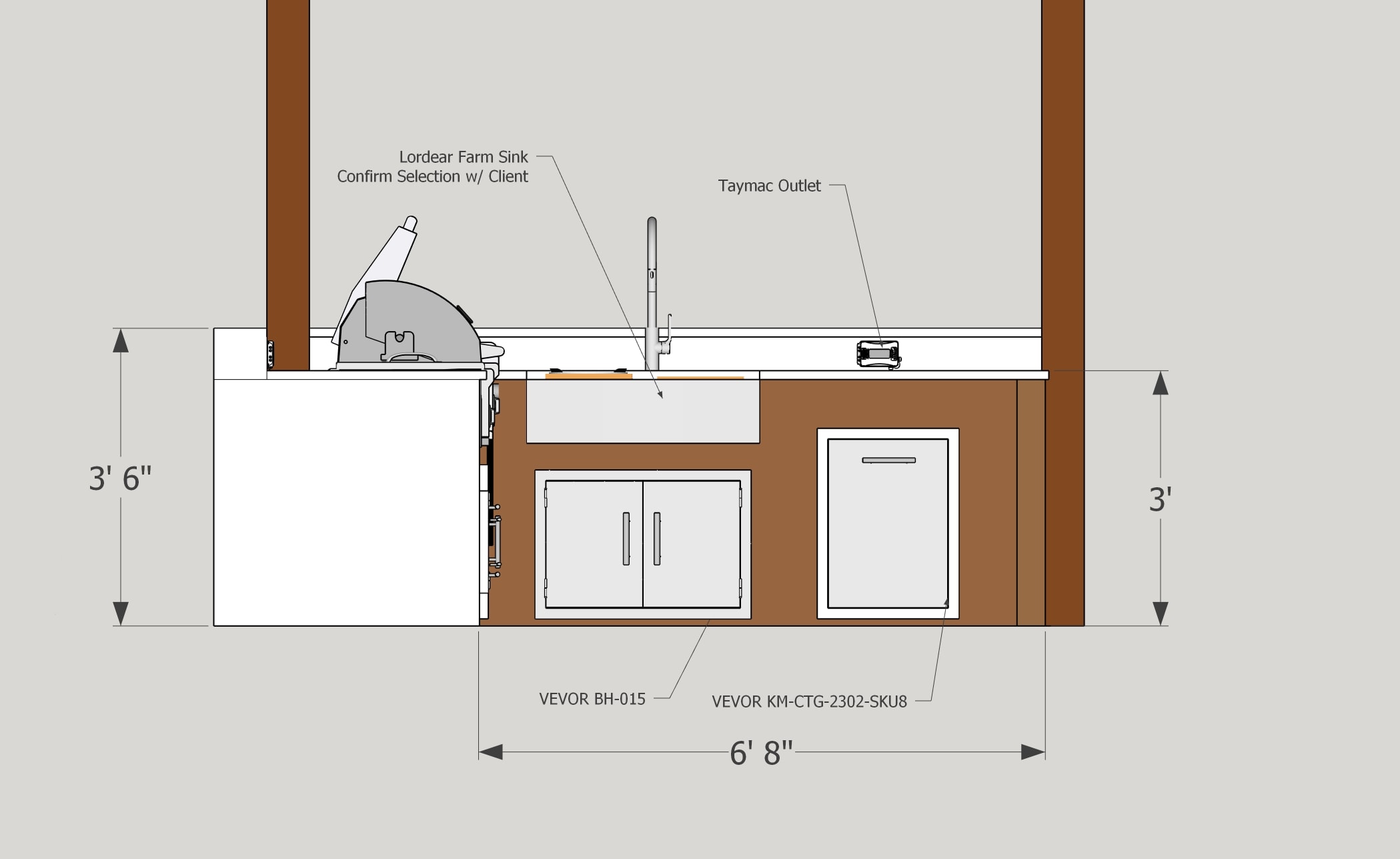 Side elevation — depth and height dimensions